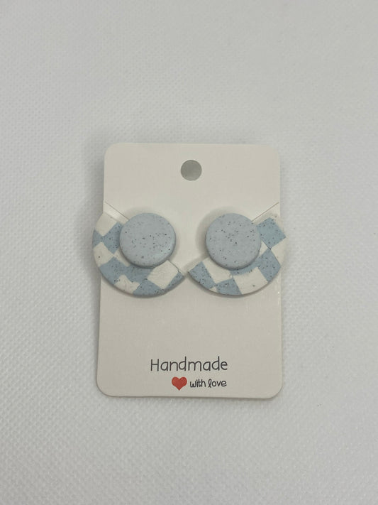 Celestial Chessboard Half Moon Earrings